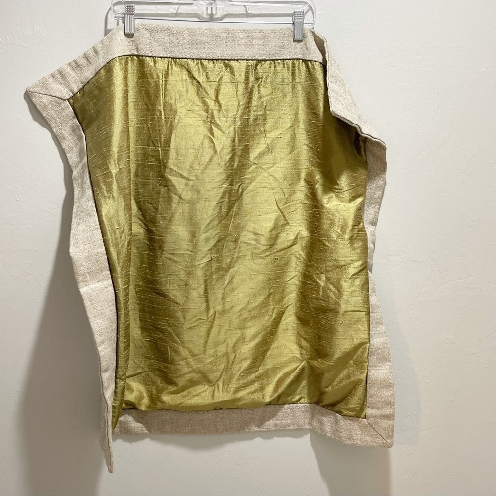 ARHAUS Euro Pillow Cover Green Beige Silk Dupioni Reverses To Linen Weave 29X29